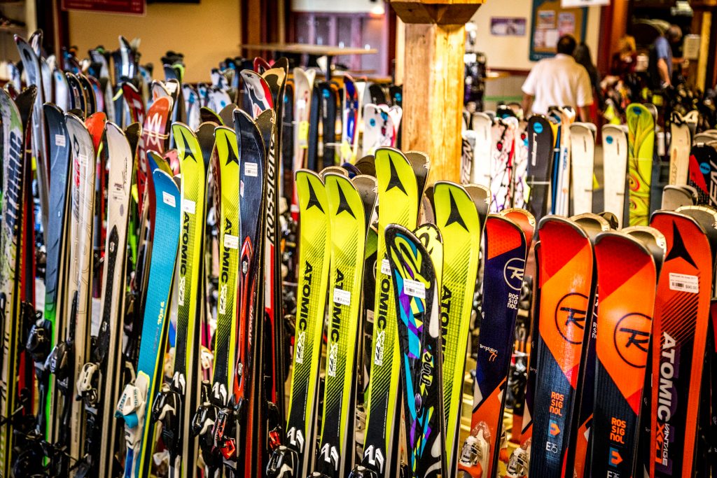 skis in racks